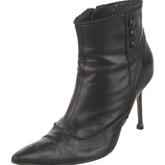 Manolo Blahnik Black Leather Ankle Boots - Super Witch Core - Picture 2 of 7